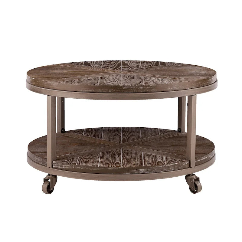 Table basse ronde industrielle rustique en bois avec étagère SEI Furniture Kenya