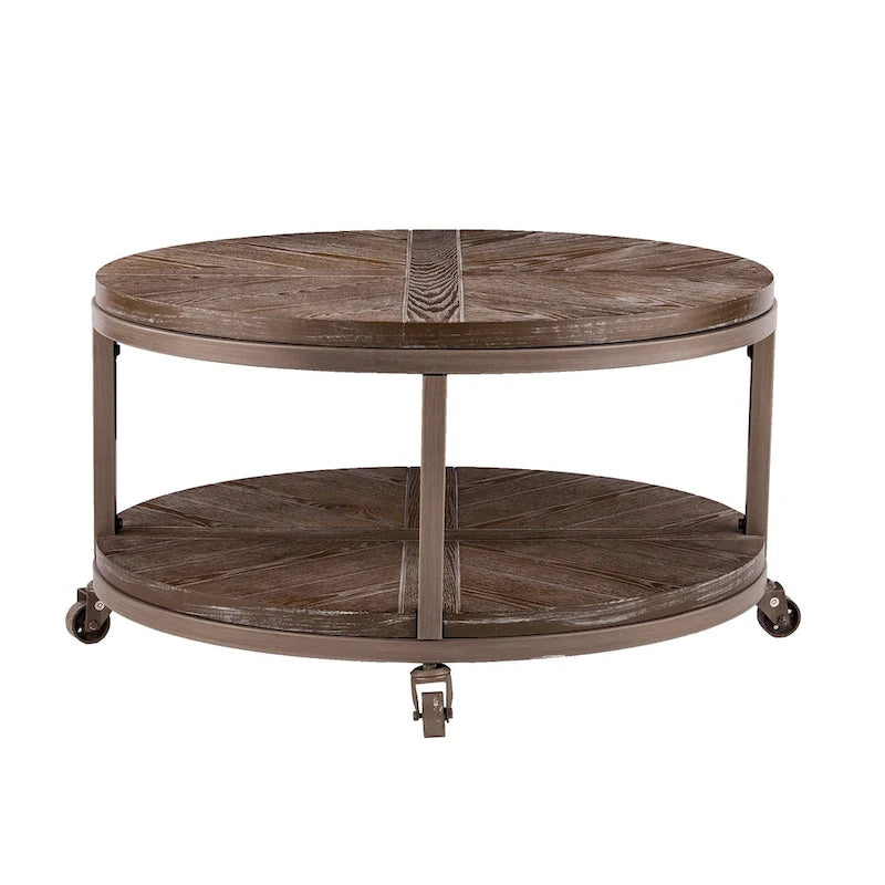 Table basse ronde industrielle rustique en bois avec étagère SEI Furniture Kenya