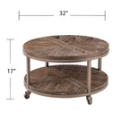 Table basse ronde industrielle rustique en bois avec étagère SEI Furniture Kenya