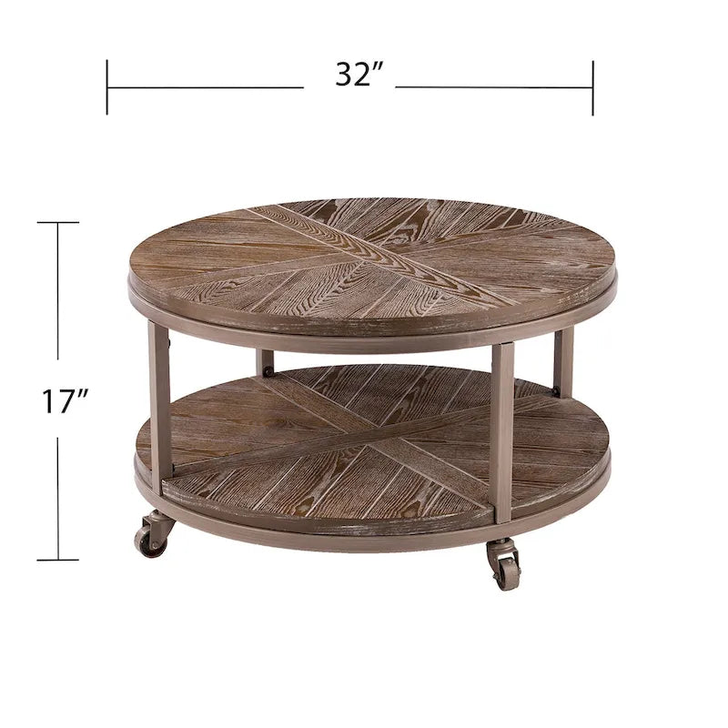 Table basse ronde industrielle rustique en bois avec étagère SEI Furniture Kenya
