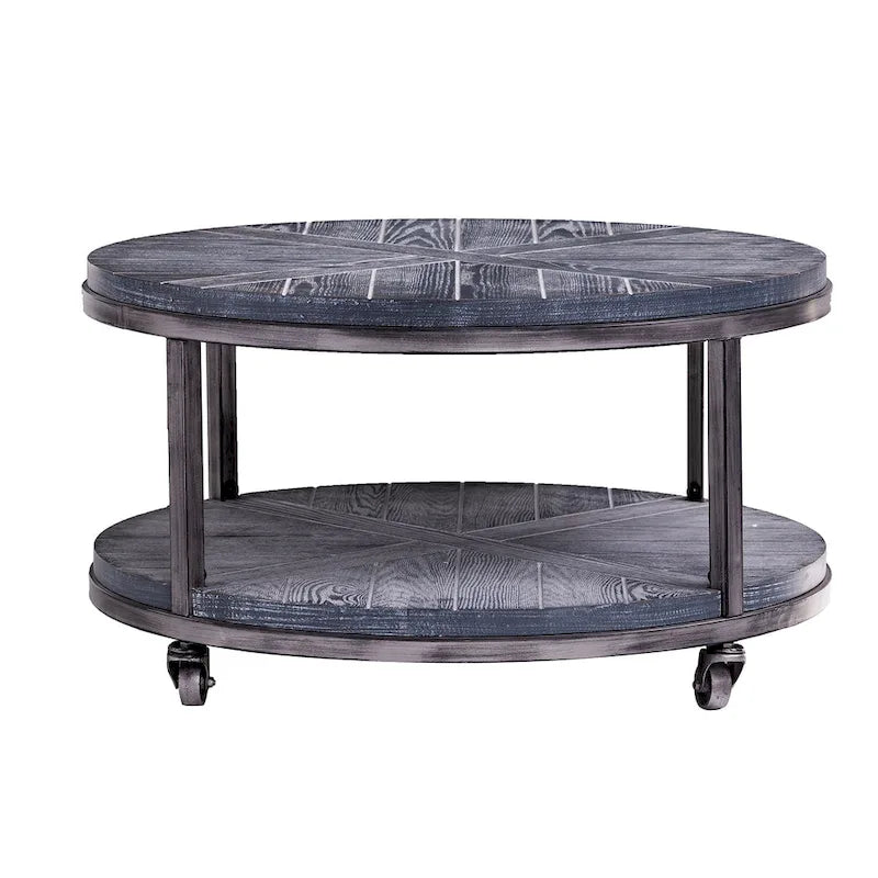 Table basse ronde industrielle rustique en bois avec étagère SEI Furniture Kenya