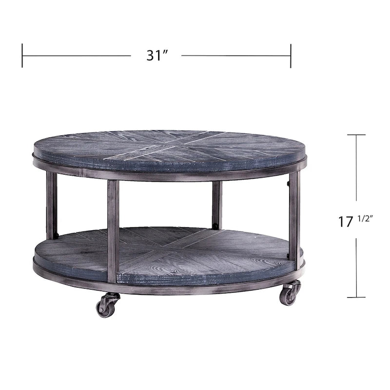 Table basse ronde industrielle rustique en bois avec étagère SEI Furniture Kenya