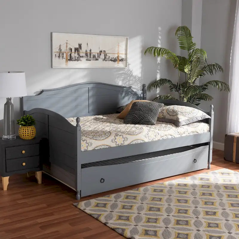 Lit de repos double Mara Cottage Farmhouse avec lit gigogne escamotable