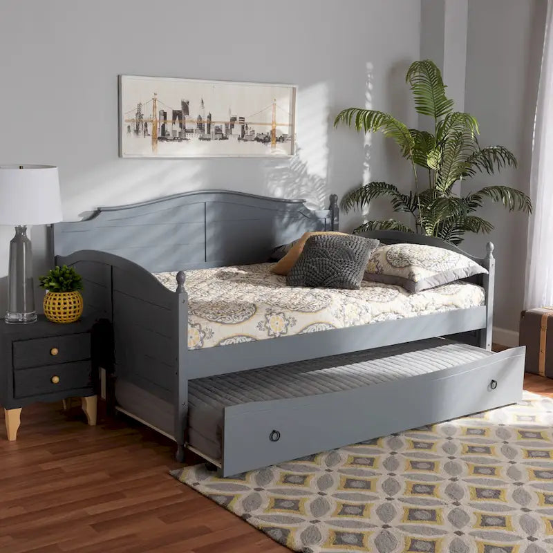 Lit de repos double Mara Cottage Farmhouse avec lit gigogne escamotable