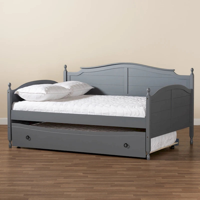 Lit de repos double Mara Cottage Farmhouse avec lit gigogne escamotable