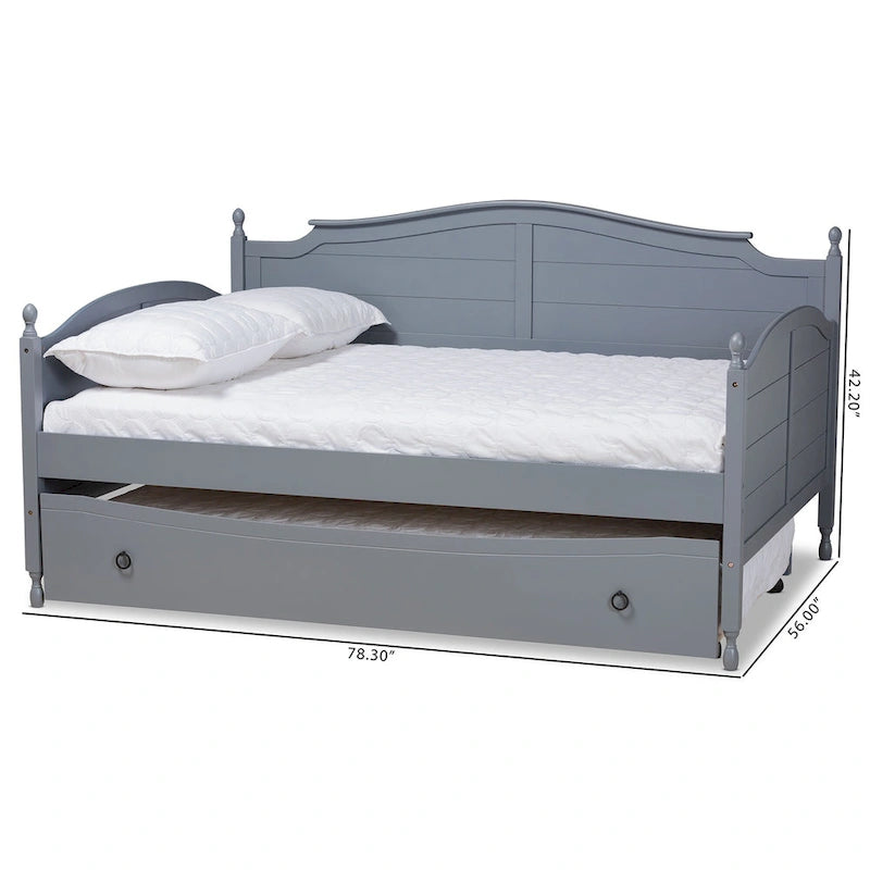 Lit de repos double Mara Cottage Farmhouse avec lit gigogne escamotable