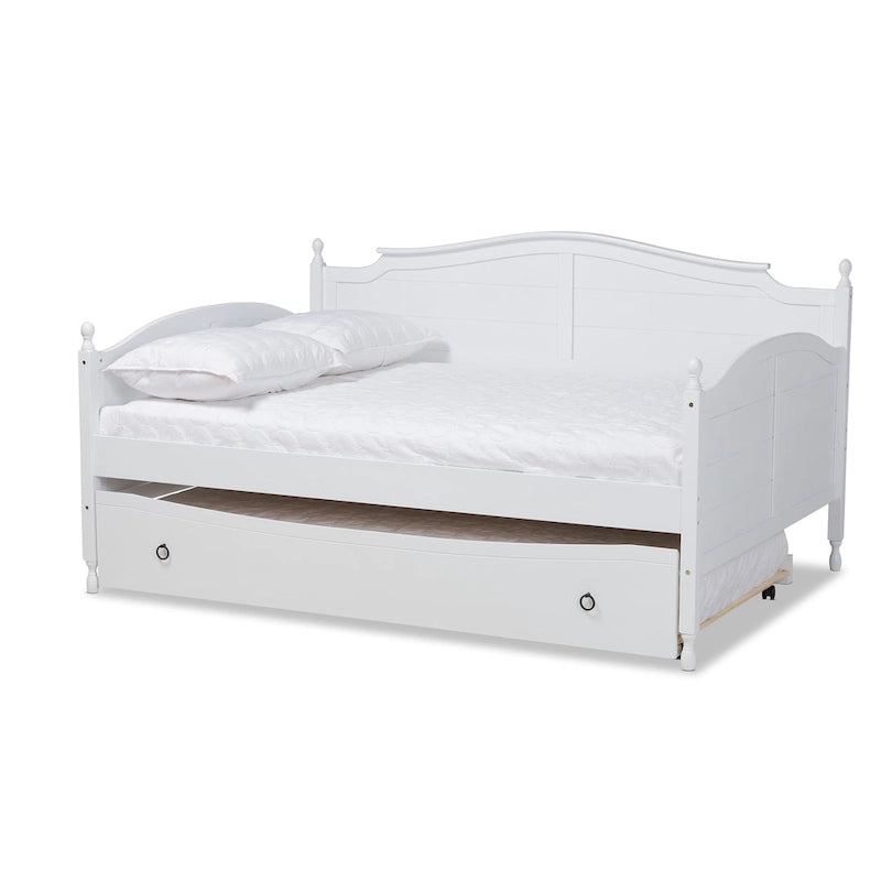 Lit de repos double Mara Cottage Farmhouse avec lit gigogne escamotable