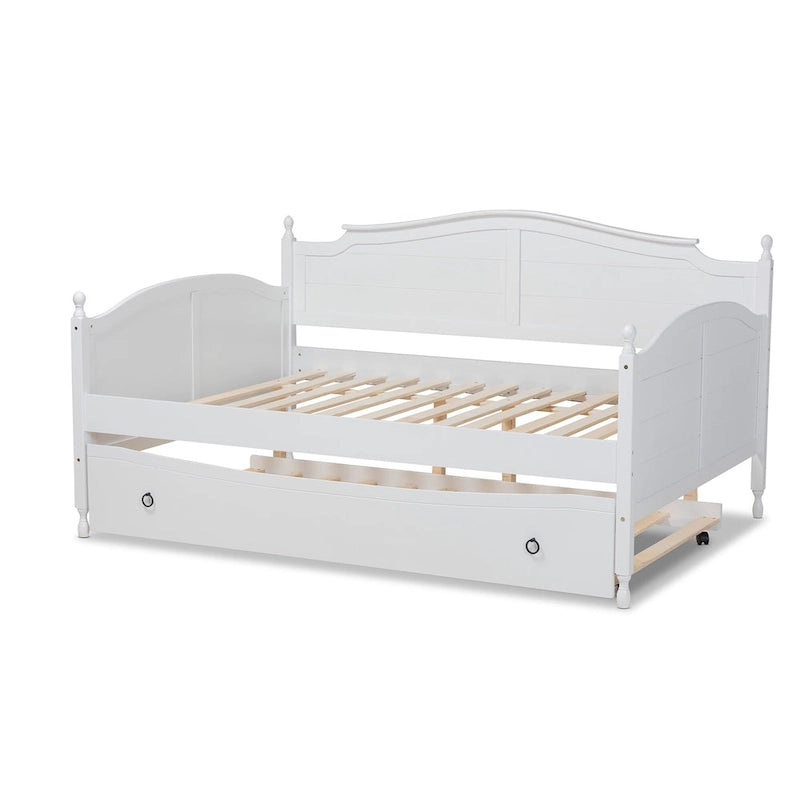 Lit de repos double Mara Cottage Farmhouse avec lit gigogne escamotable