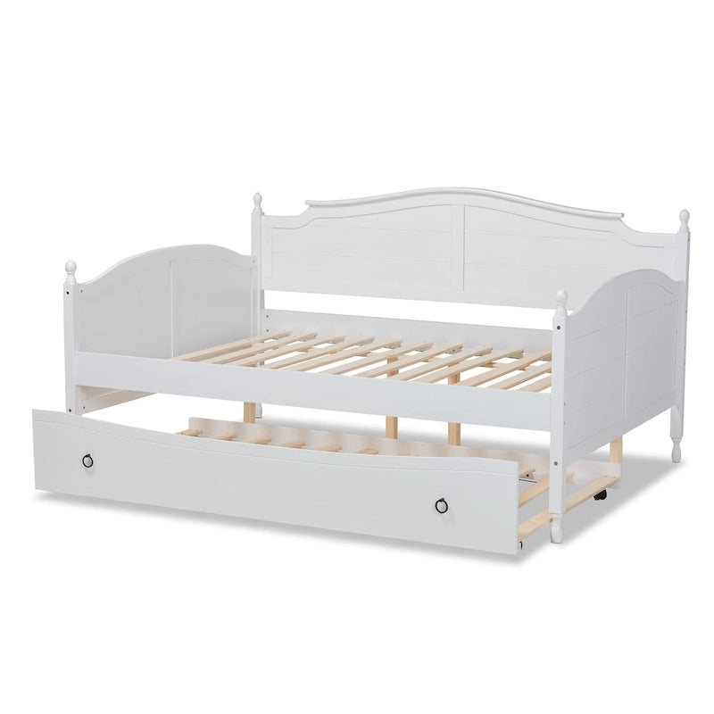 Lit de repos double Mara Cottage Farmhouse avec lit gigogne escamotable
