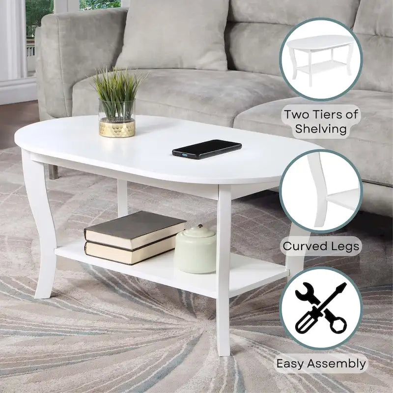Table basse ovale American Heritage de Convenience Concepts avec étagère