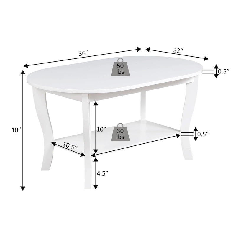 Table basse ovale American Heritage de Convenience Concepts avec étagère