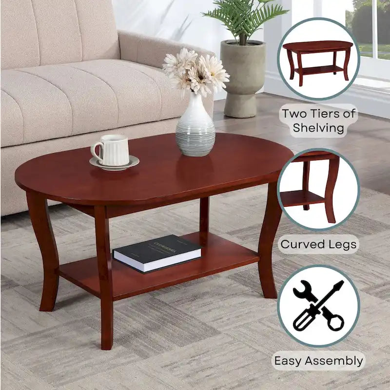Table basse ovale American Heritage de Convenience Concepts avec étagère
