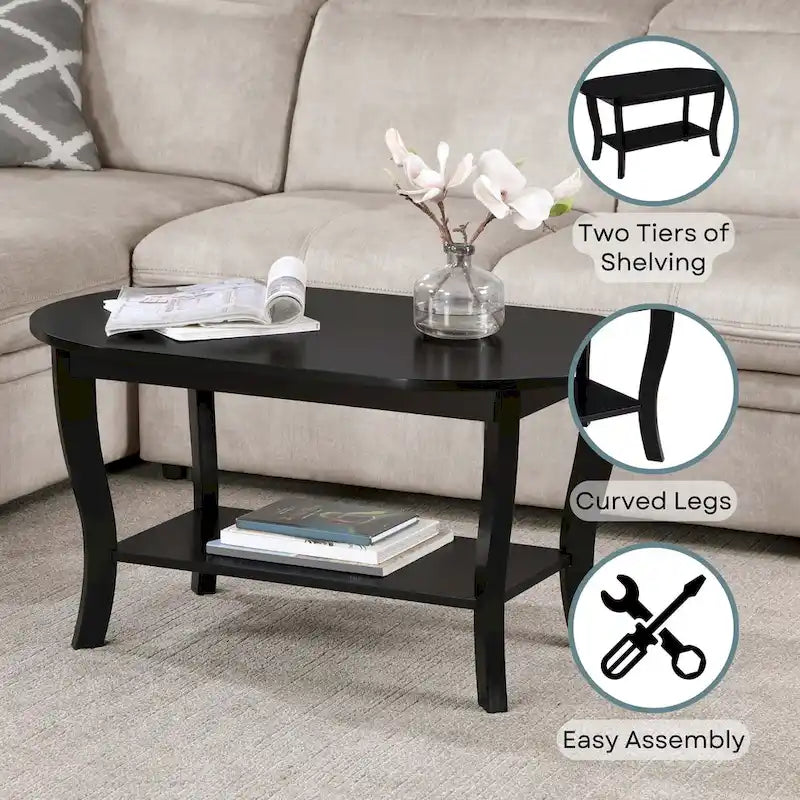 Table basse ovale American Heritage de Convenience Concepts avec étagère