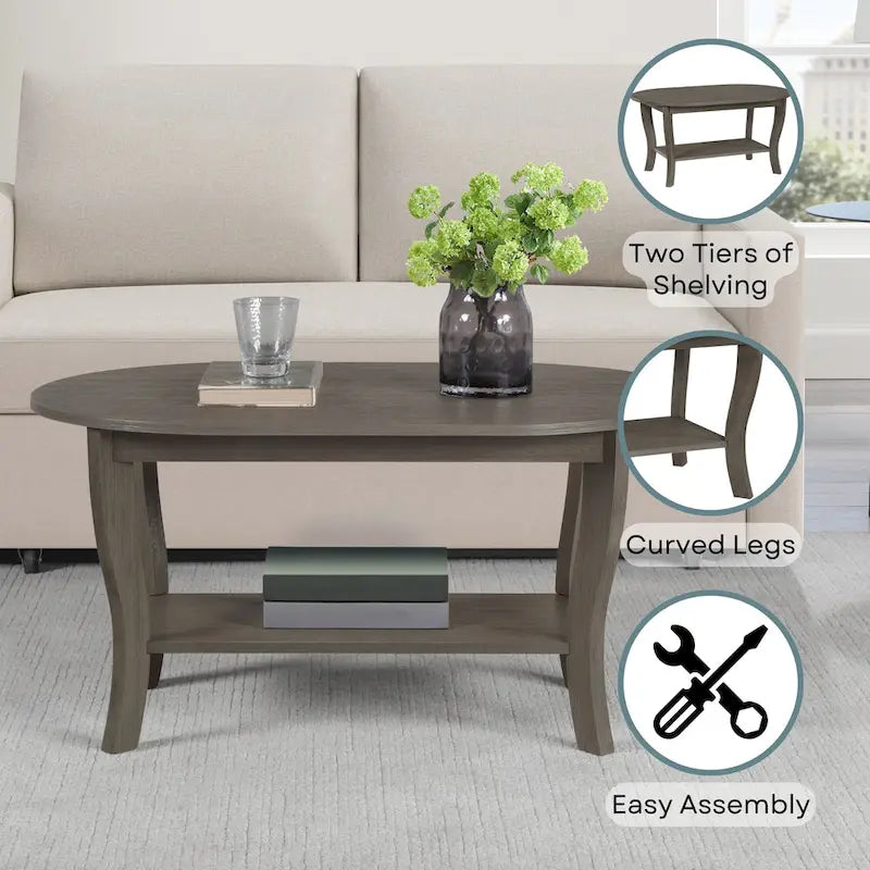 Table basse ovale American Heritage de Convenience Concepts avec étagère
