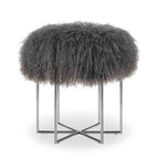 Pouffe Bailey en peau de mouton de Mongolie véritable et acier inoxydable
