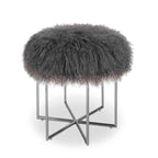 Pouffe Bailey en peau de mouton de Mongolie véritable et acier inoxydable