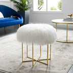 Pouffe Bailey en peau de mouton de Mongolie véritable et acier inoxydable