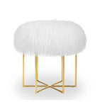 Pouffe Bailey en peau de mouton de Mongolie véritable et acier inoxydable