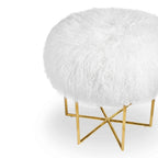 Pouffe Bailey en peau de mouton de Mongolie véritable et acier inoxydable