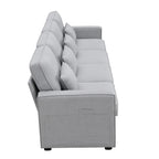 Canapé rembourré avec poches accoudoirs et 4 oreillers, canapé 4 places moderne en tissu lin de style minimaliste