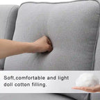 Canapé rembourré avec poches accoudoirs et 4 oreillers, canapé 4 places moderne en tissu lin de style minimaliste