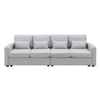 Canapé rembourré avec poches accoudoirs et 4 oreillers, canapé 4 places moderne en tissu lin de style minimaliste