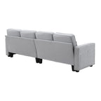 Canapé rembourré avec poches accoudoirs et 4 oreillers, canapé 4 places moderne en tissu lin de style minimaliste