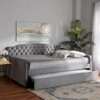 Lit de repos en velours touffeté contemporain Titus Silver Orchid avec lit gigogne