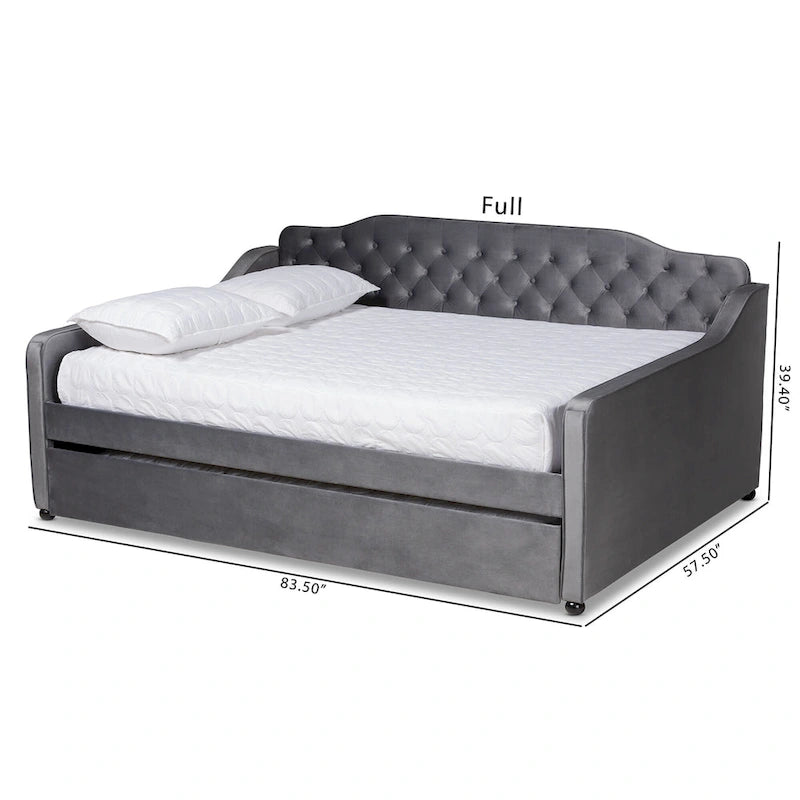 Lit de repos en velours touffeté contemporain Titus Silver Orchid avec lit gigogne