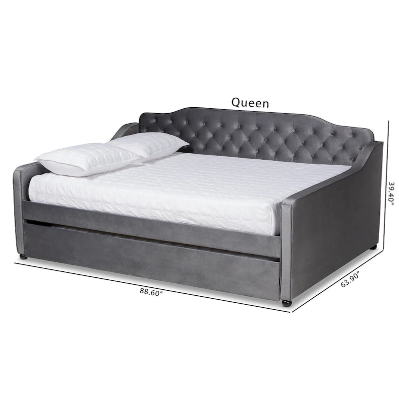 Lit de repos en velours touffeté contemporain Titus Silver Orchid avec lit gigogne