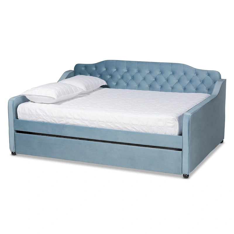 Lit de repos en velours touffeté contemporain Titus Silver Orchid avec lit gigogne