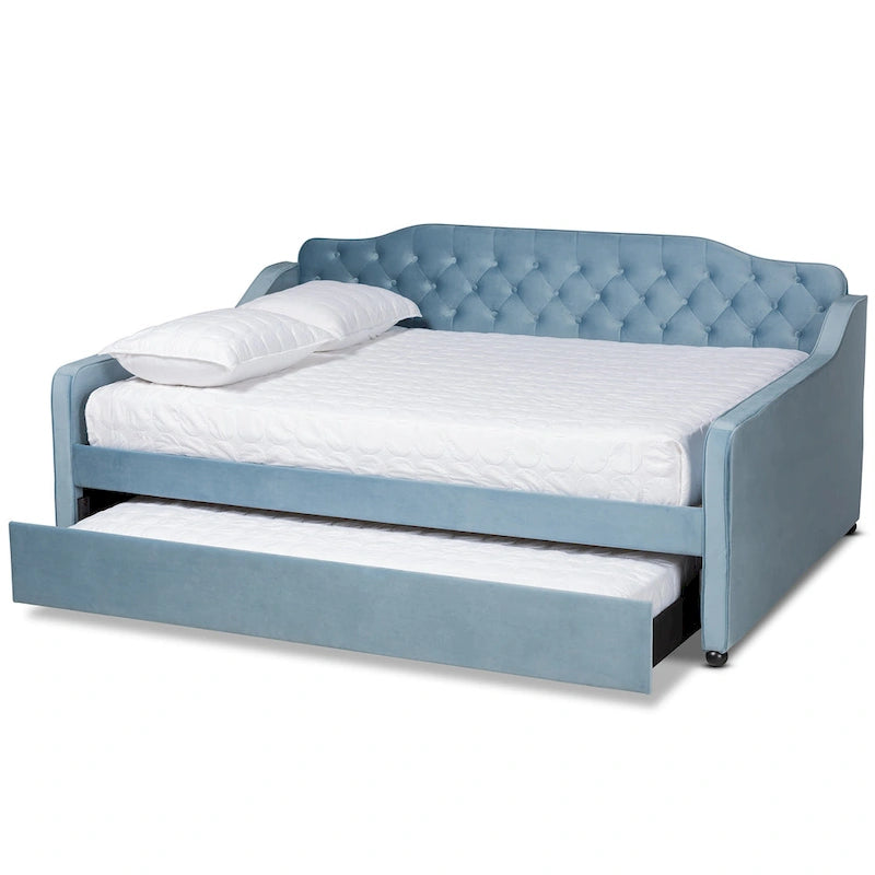 Lit de repos en velours touffeté contemporain Titus Silver Orchid avec lit gigogne