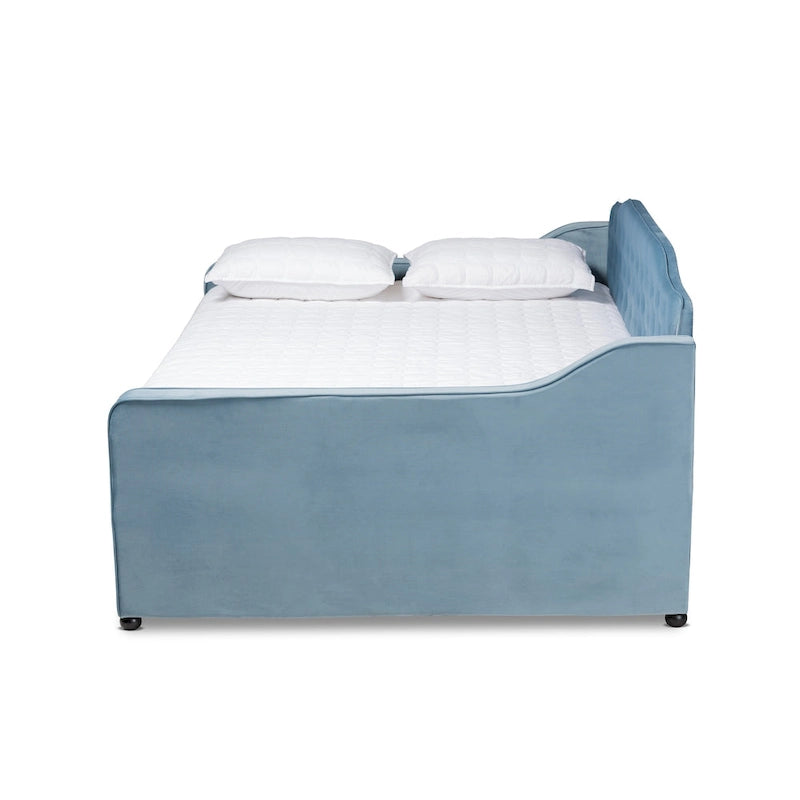 Lit de repos en velours touffeté contemporain Titus Silver Orchid avec lit gigogne