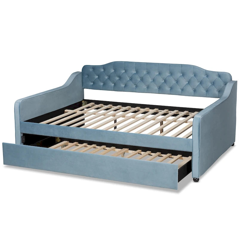 Lit de repos en velours touffeté contemporain Titus Silver Orchid avec lit gigogne