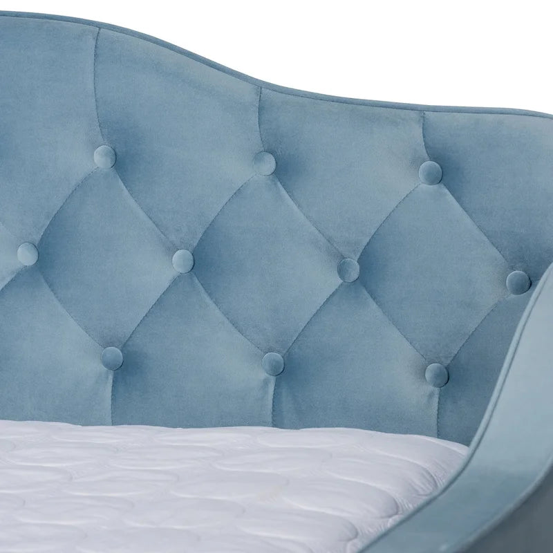 Lit de repos en velours touffeté contemporain Titus Silver Orchid avec lit gigogne