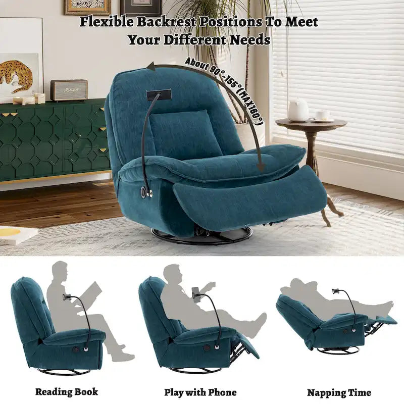 Fauteuil inclinable en chenille pivotant et réglable avec support de téléphone