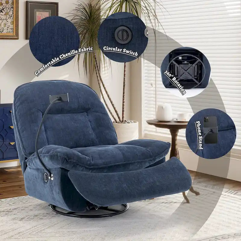 Fauteuil inclinable en chenille pivotant et réglable avec support de téléphone
