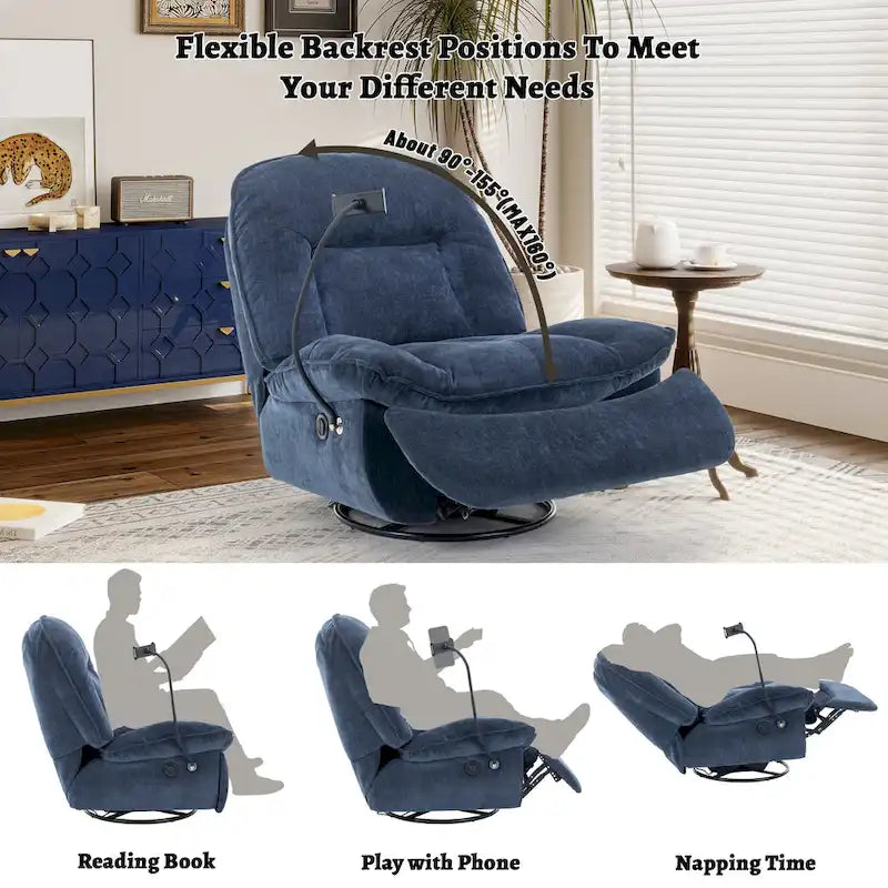 Fauteuil inclinable en chenille pivotant et réglable avec support de téléphone