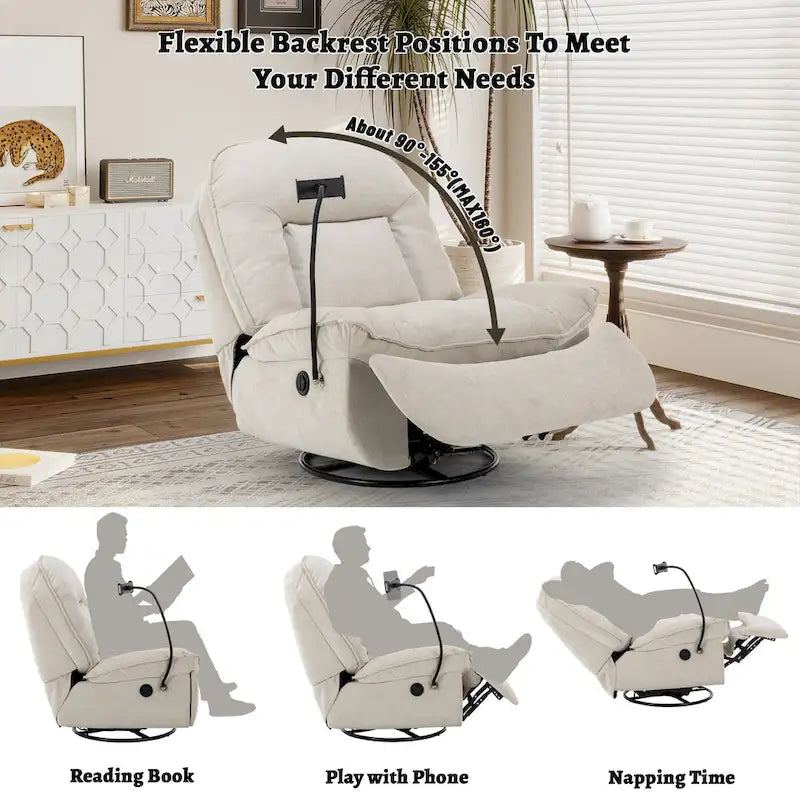 Fauteuil inclinable en chenille pivotant et réglable avec support de téléphone