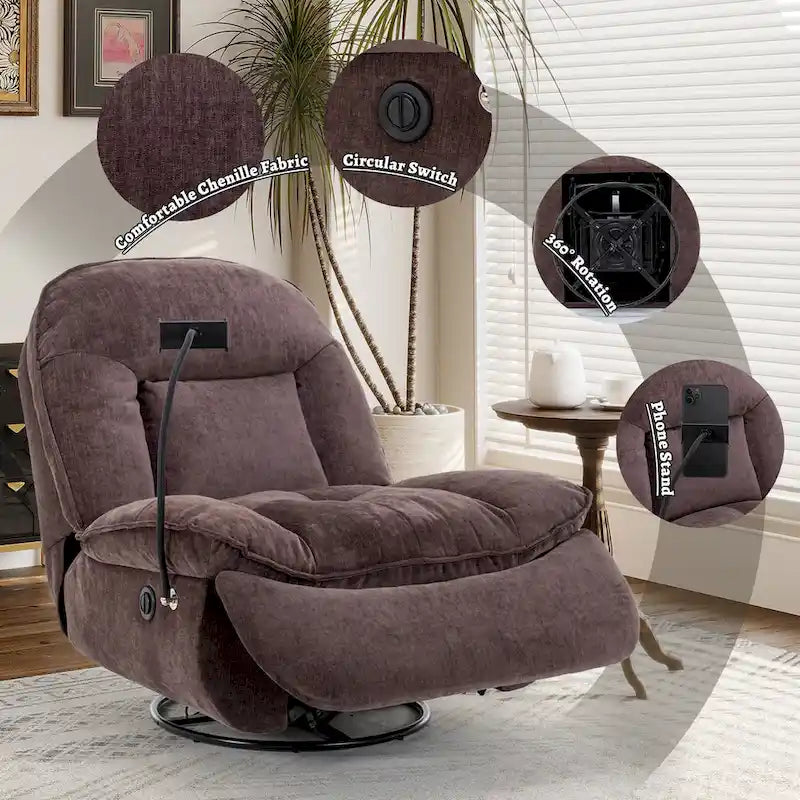 Fauteuil inclinable en chenille pivotant et réglable avec support de téléphone