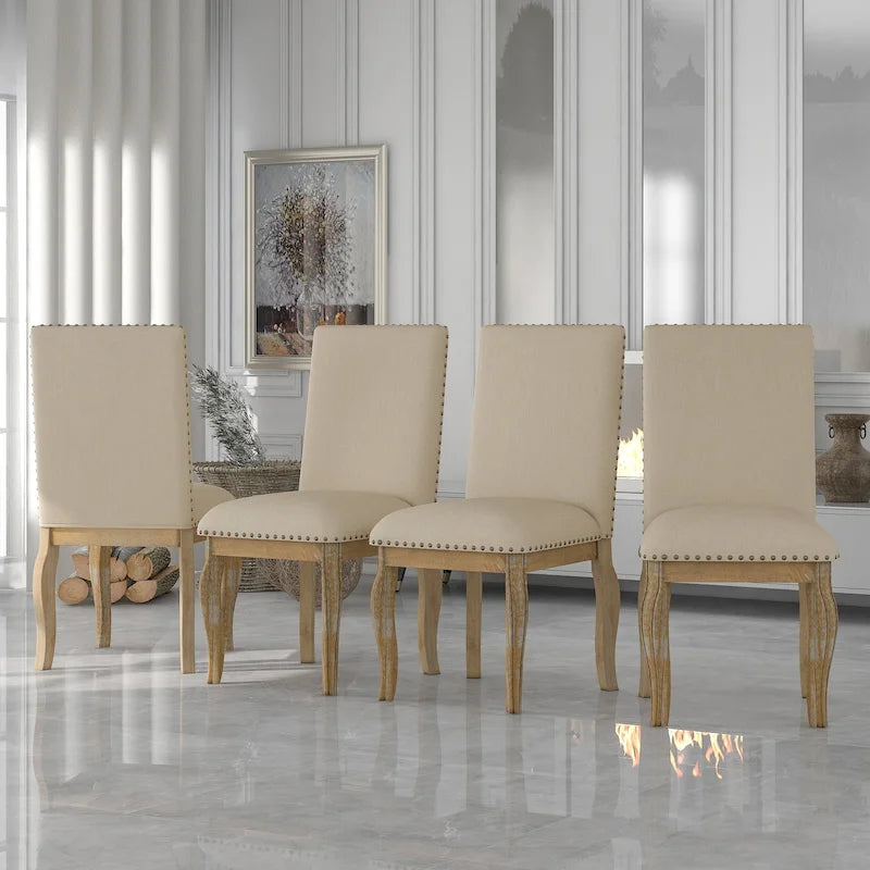 Ensemble de 4 chaises de salle à manger en bois rembourrées avec clous de tapissier