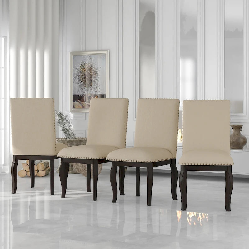 Ensemble de 4 chaises de salle à manger en bois rembourrées avec clous de tapissier