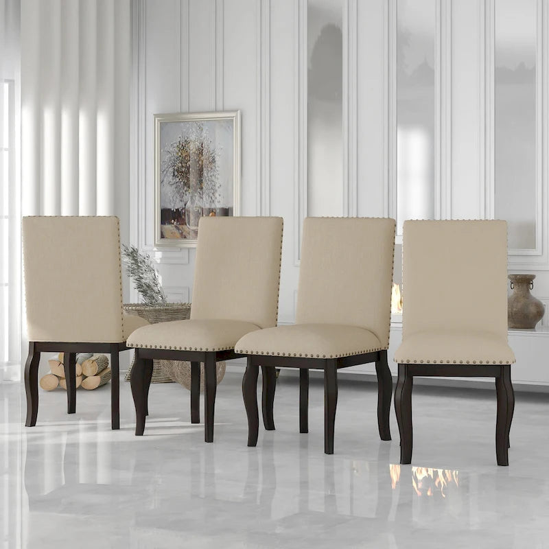 Ensemble de 4 chaises de salle à manger en bois rembourrées avec clous de tapissier