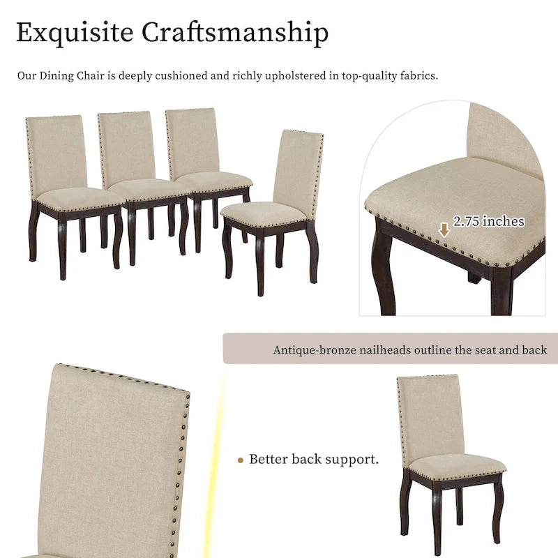 Ensemble de 4 chaises de salle à manger en bois rembourrées avec clous de tapissier