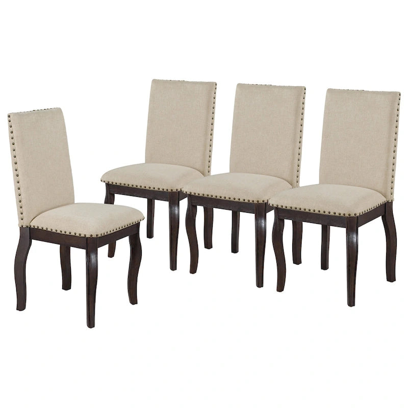 Ensemble de 4 chaises de salle à manger en bois rembourrées avec clous de tapissier