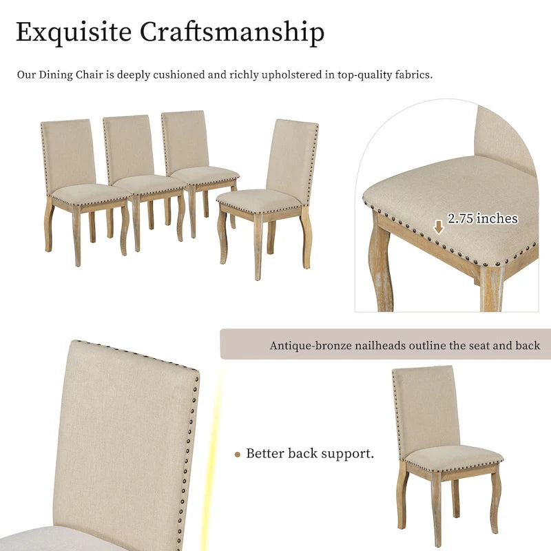 Ensemble de 4 chaises de salle à manger en bois rembourrées avec clous de tapissier