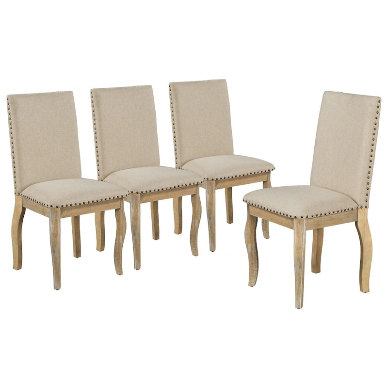 Ensemble de 4 chaises de salle à manger en bois rembourrées avec clous de tapissier