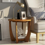 Table d'appoint rustique COZAYH avec étagère de rangement, Table d'appoint ronde de style campagnard français