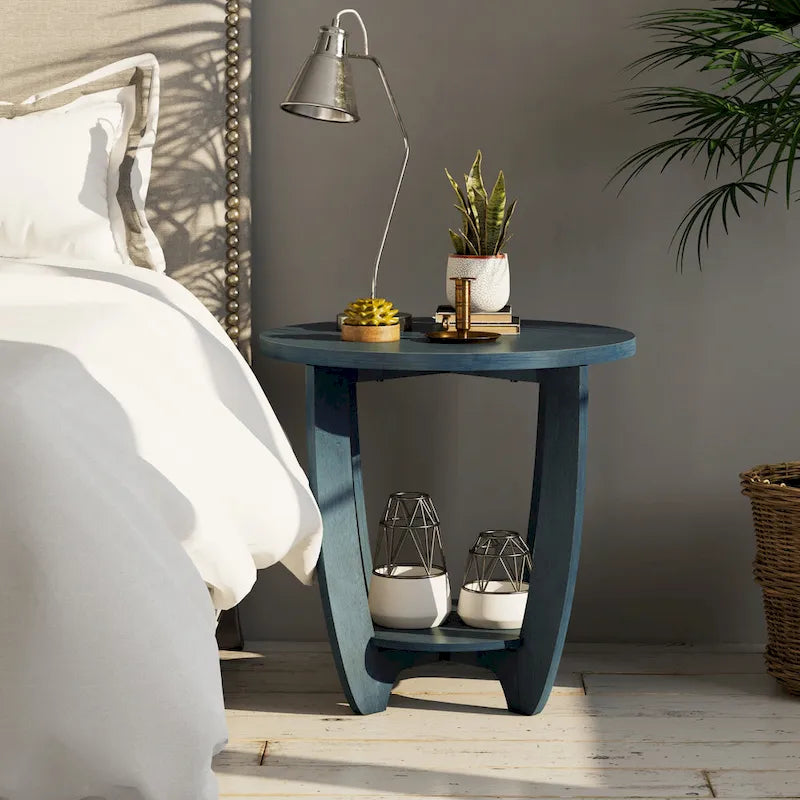 Table d'appoint rustique COZAYH avec étagère de rangement, Table d'appoint ronde de style campagnard français