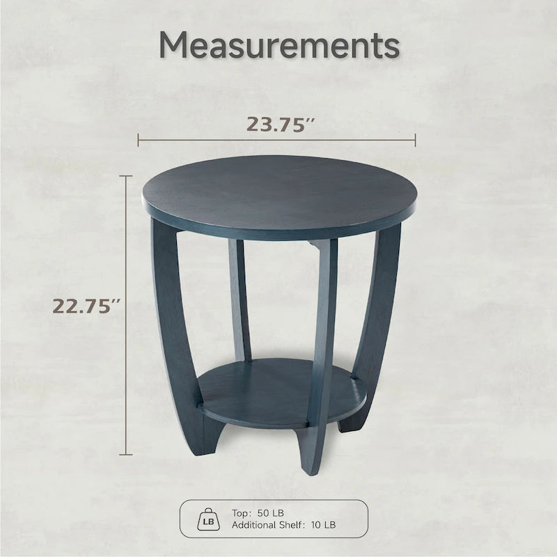 Table d'appoint rustique COZAYH avec étagère de rangement, Table d'appoint ronde de style campagnard français